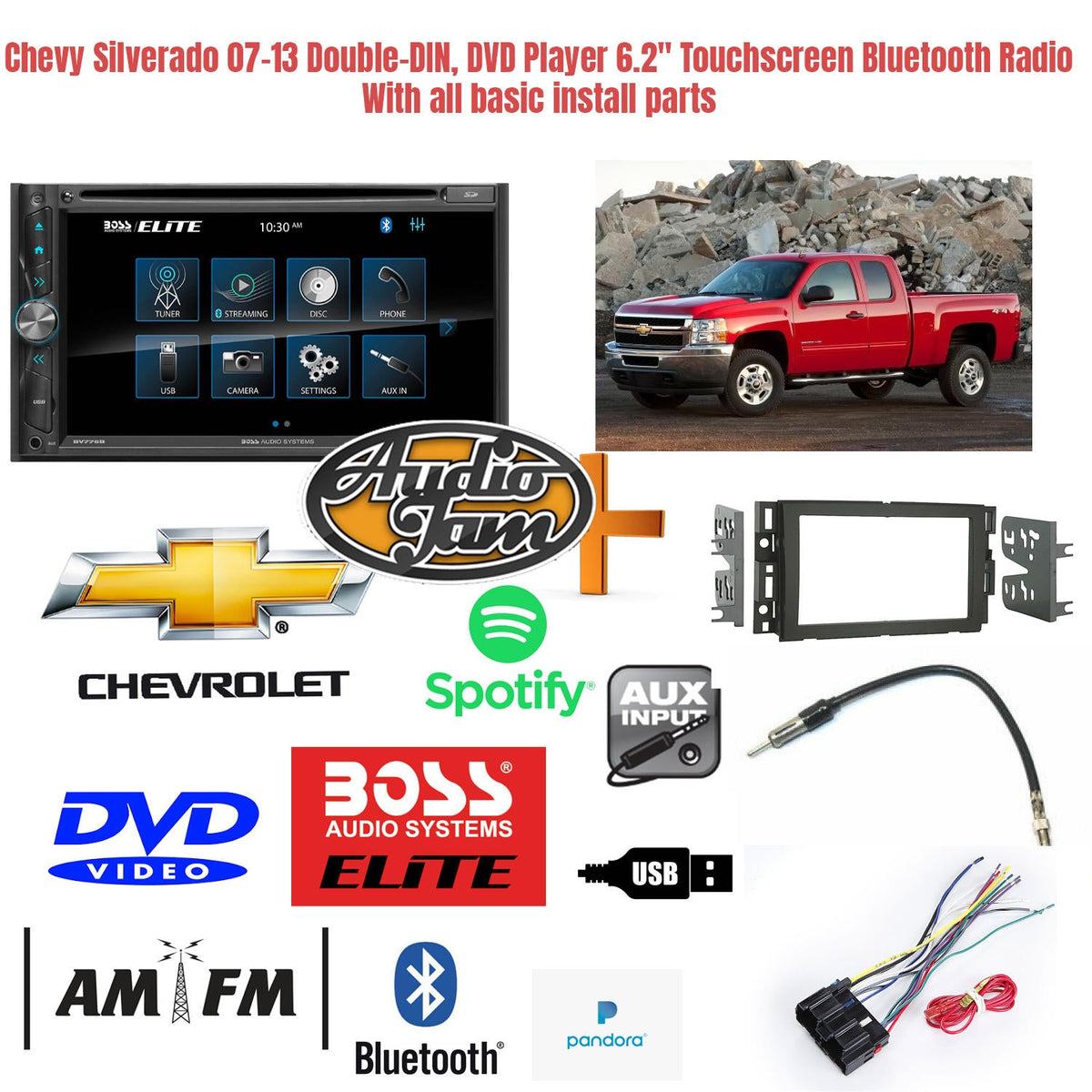 Touchscreen Bluetooth DVD Player For 2007-13 Chevy Silverado With Install Parts