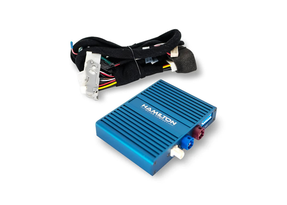 Blue electronic device with wiring on a white background