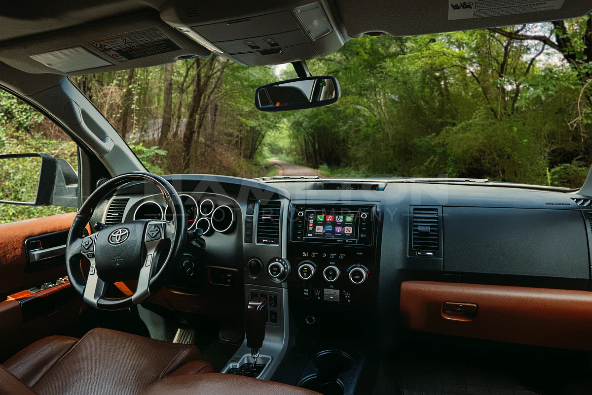 Picture of interior of a Toyota Sequoia with an Apple CarPlay radio 
