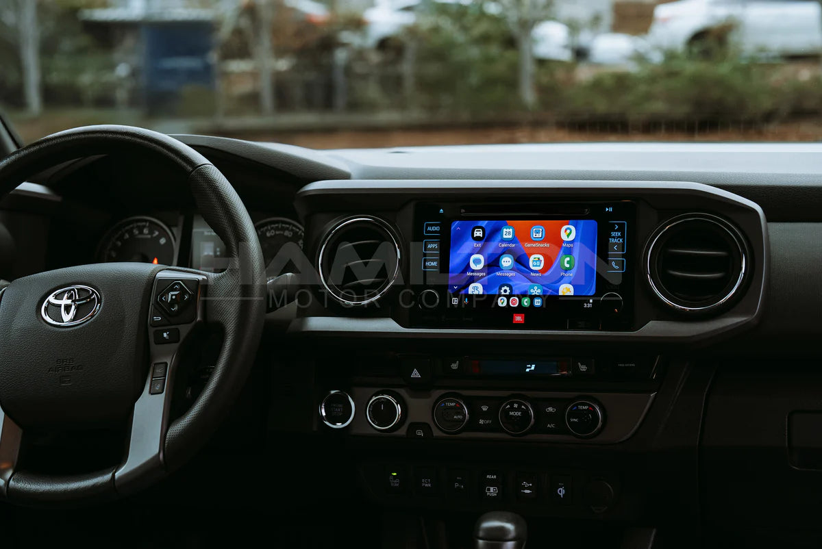 Car interior with a touchscreen display on the dashboard