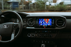 Car interior with a touchscreen display on the dashboard