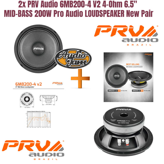 2x PRV Audio 6MB200-4 V2 4-Ohm 6.5" MID-BASS 200W Pro Audio LOUDSPEAKER New Pair