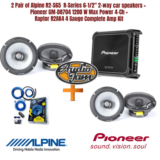 2 Pair of Alpine R2-S65  R-Series 6-1/2" + Pioneer GM-D8704 600W Class FD 4-Channel + 4 Gauge Amp Kit