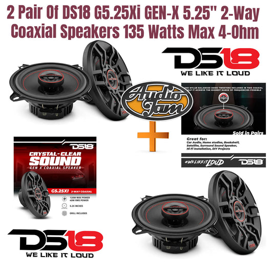 2 Pair Of DS18 G5.25Xi GEN-X 5.25" 2-Way Coaxial Speakers 135 Watts Max 4-Ohm