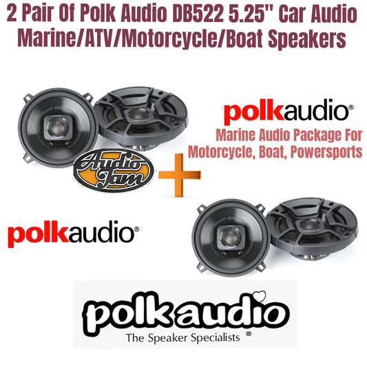 2 Pair Of Polk Audio DB522 5.25" Car Audio Marine/ATV/Motorcycle/Boat Speakers