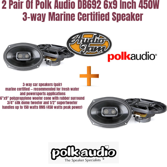 2 Pair Of Polk Audio DB692 DB+ 6x9-inch (DB 692) 900W Peak (300W RMS) 6"x9" DB+ Series 3-way Car & Marine Coaxial Speakers