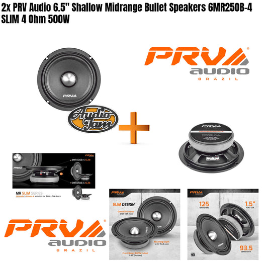 2x PRV Audio 6.5" Shallow Midrange Bullet Speakers 6MR250B-4 SLIM 4 Ohm 500W