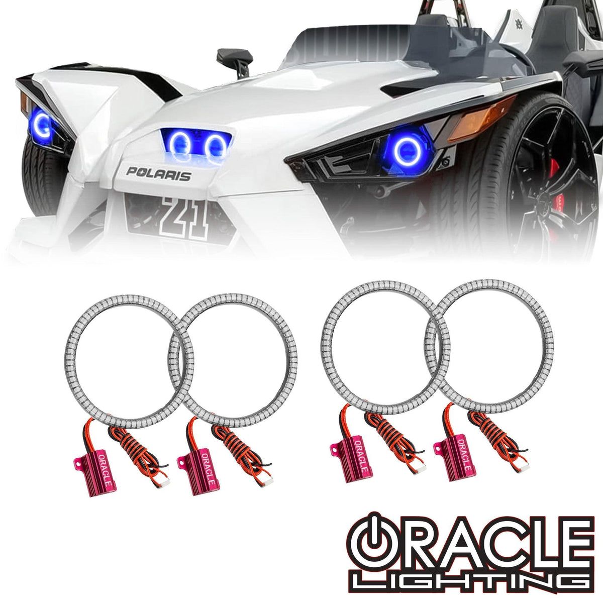 Oracle Lighting 3946-334 - 2015-2019 Polaris Slingshot Surface Mount LED Headlight Halo Kit - SMD ColorSHIFT - w/No Controller