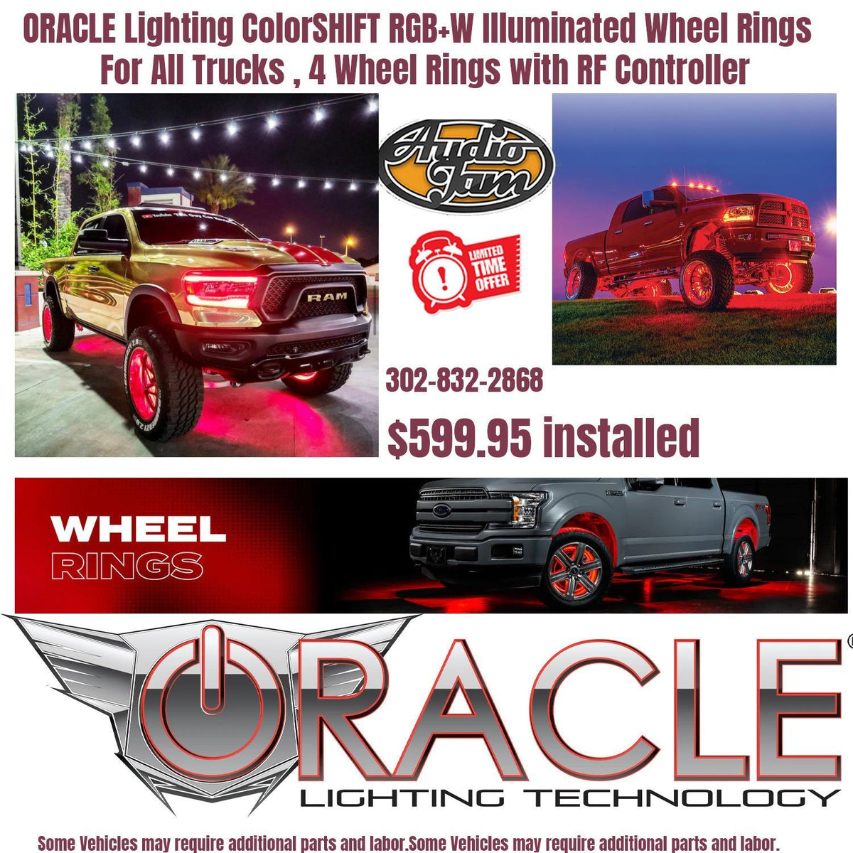 ORACLE 4215-339 Lighting ColorSHIFT RGB+W Illuminated Wheel Rings for All Trucks , 4 Wheel Rings with RF Controller