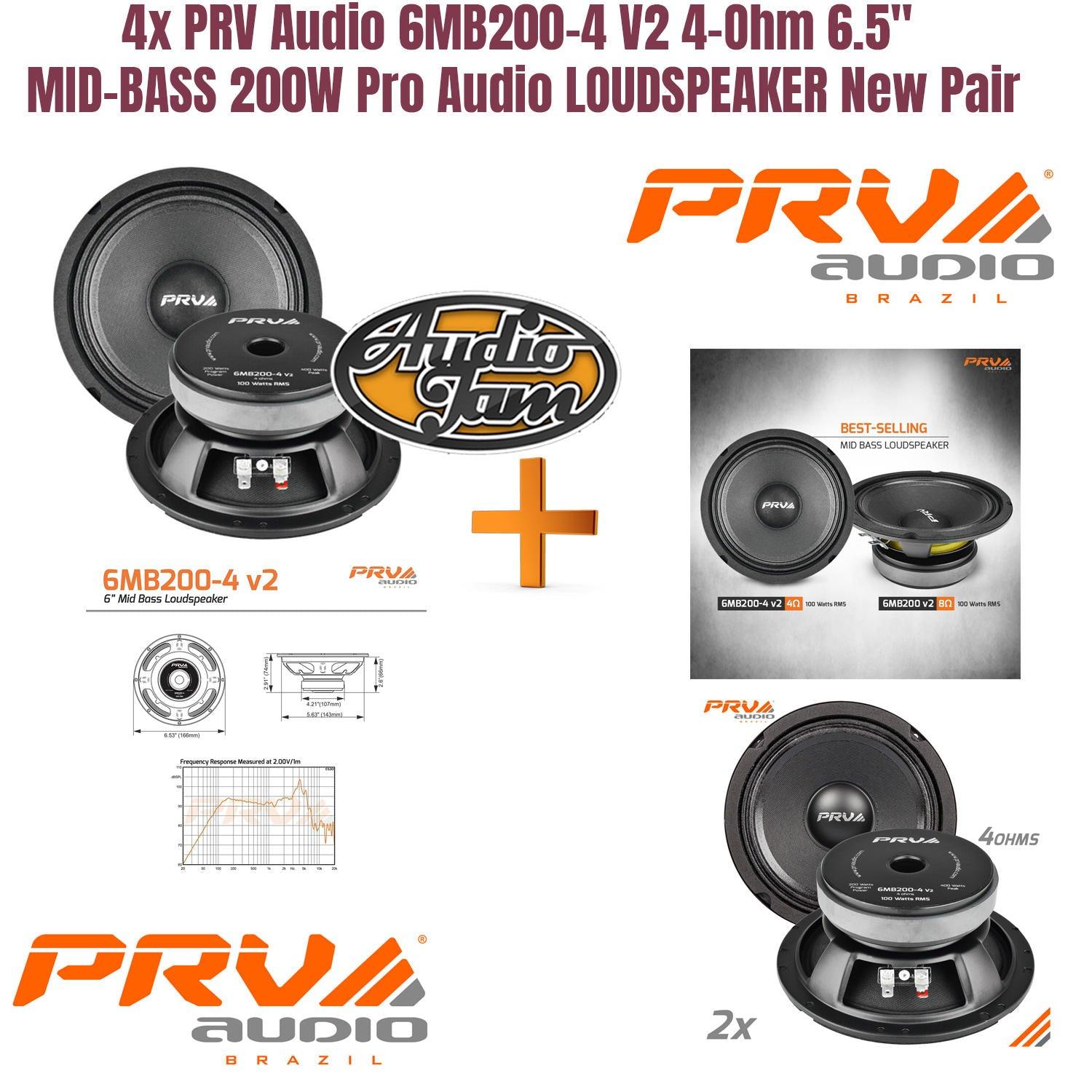 4x PRV Audio 6MB200 v2 Midbass Car Audio 6.5" Speakers 8 Ohm 6MB PRO 800 Watts