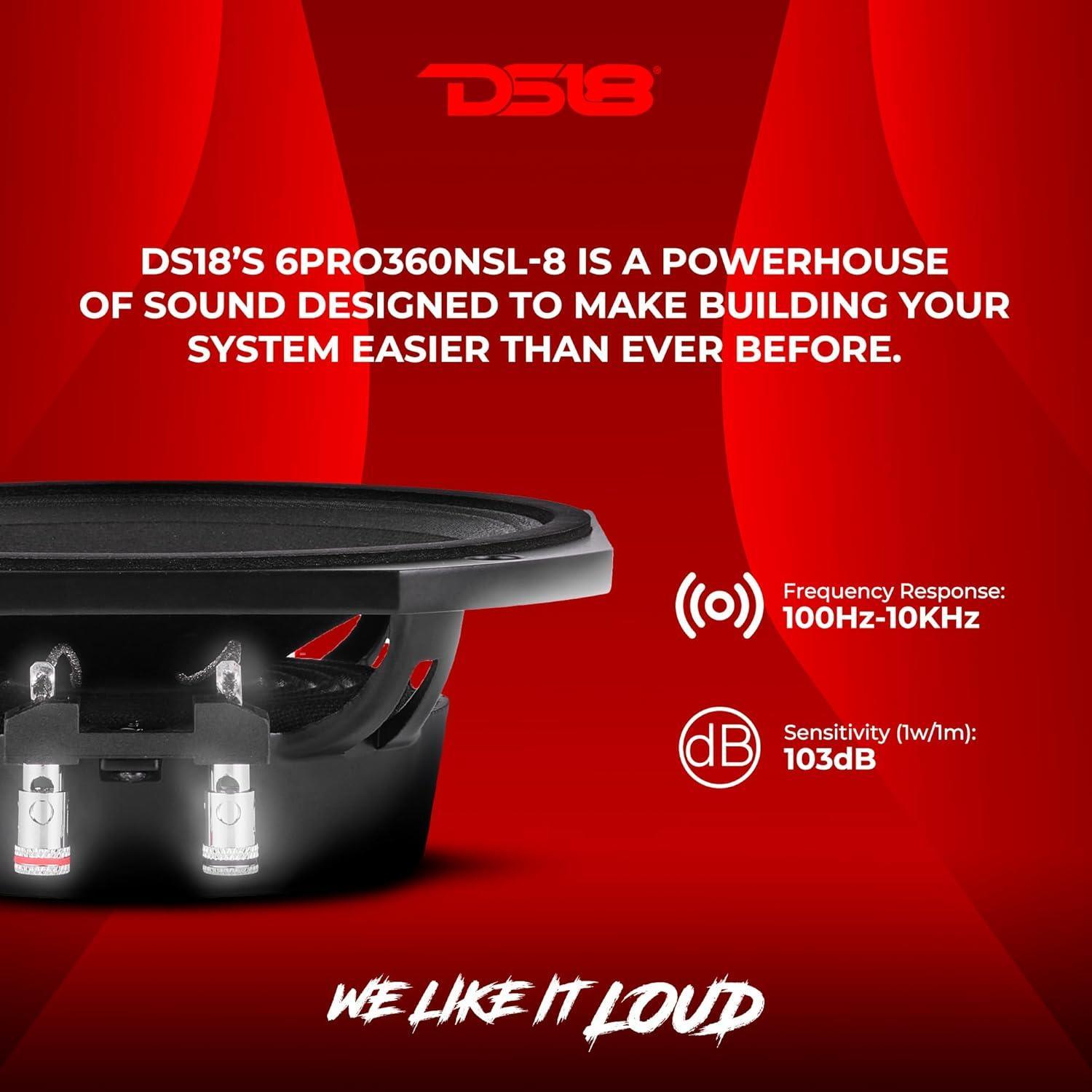 2 x DS18 6PRO360NSL-8 6.5" Slim Professional Midrange Speaker With Neodymium Magnet