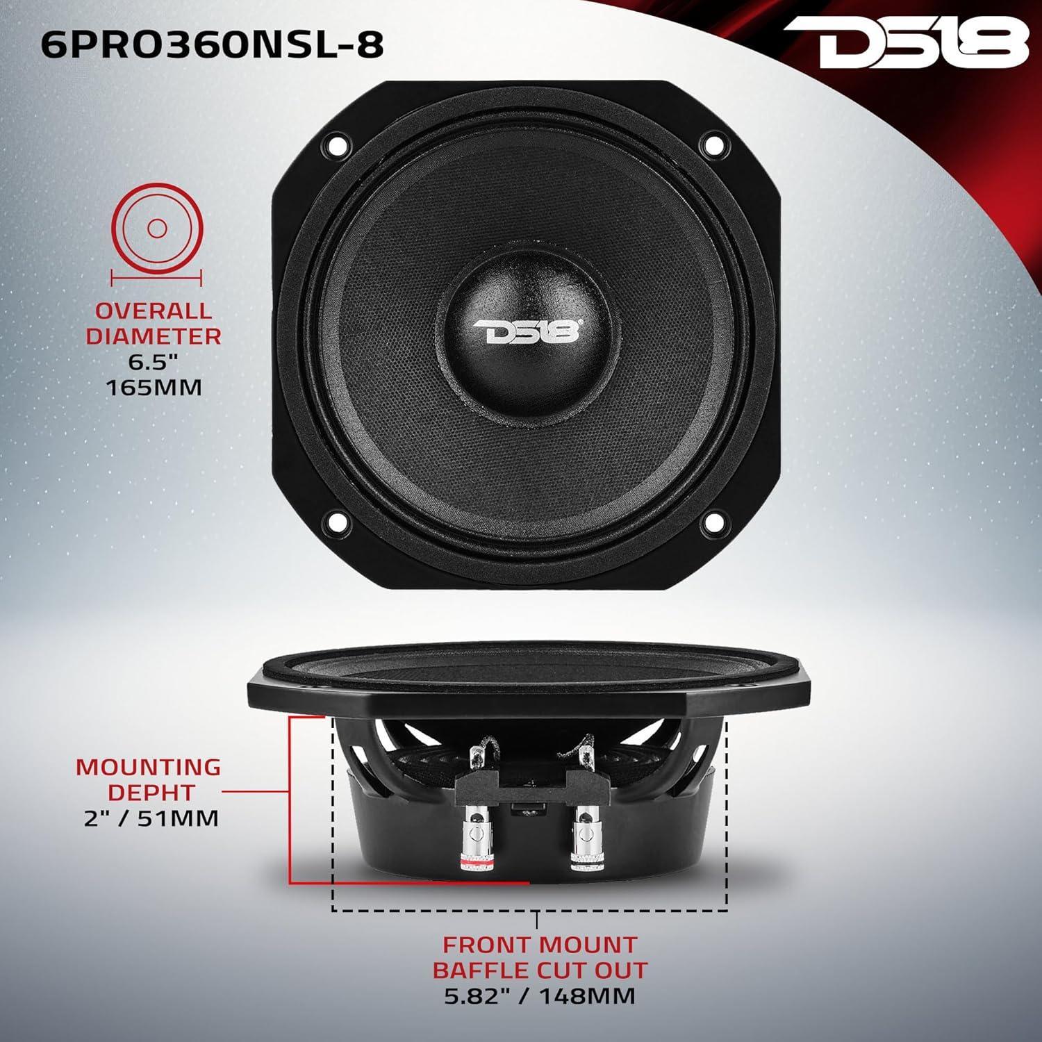 2 x DS18 6PRO360NSL-8 6.5" Slim Professional Midrange Speaker With Neodymium Magnet