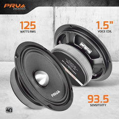 2x PRV Audio 6.5" Shallow Midrange Bullet Speakers 6MR250B-4 SLIM 4 Ohm 500W