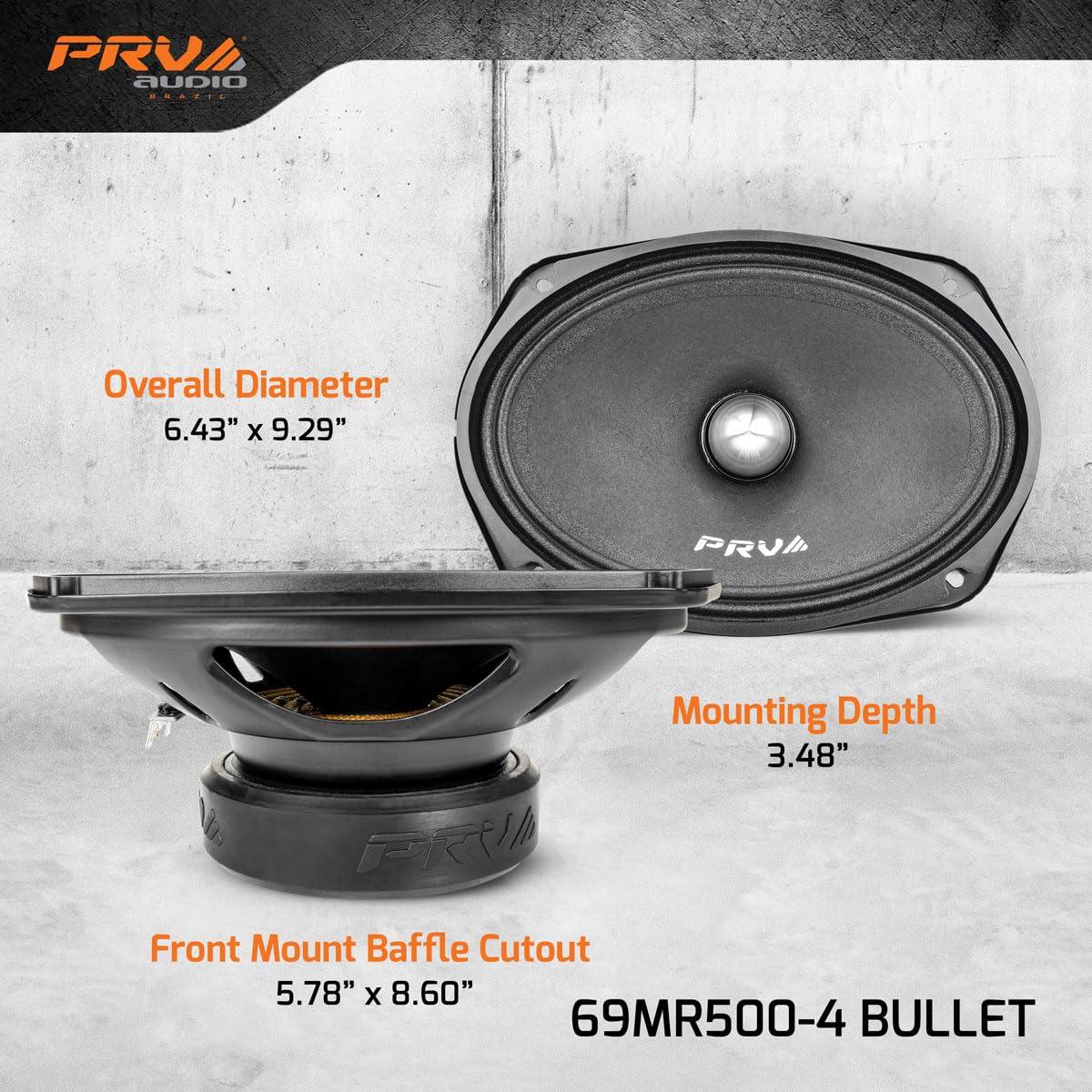 4 X PRV Audio 69MR500-4 BULLET 6" x 9" Midrange Speaker 4 Ohm PRV 500 Watt New