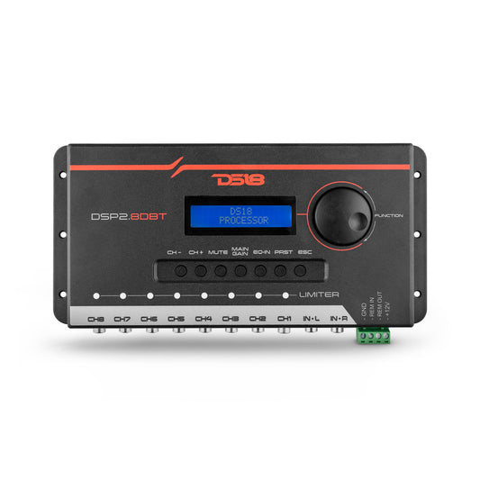 DS18 DSP2.8DBT 2-Channel in and 8-Channel Out Digital Sound Processor with Bluetooth and LCD Screen. Didactic and Intuitive Interface Through The App.
