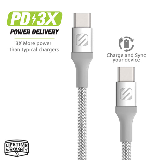 SCOSCHE CCB4SR-SP STRIKELINE PREMIUM USB-C TO USB-C CHARGE & SYNC BRAIDED 4' CABLE