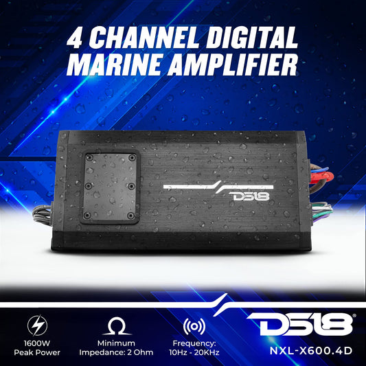 DS18 HYDRO  NXL-X600.4D 4-Channel Marine Waterproof Amplifier  Class D Full-Range 4 x 150 Watts RMS @ 4 Ohm 1600 Watts Peak