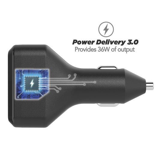 SCOSCHE CPDC8C8-SP Power Volt 36W Certified USB Type-C + Type-C Fast Car Charger Power Delivery 3.0 for standard USB-C Devices