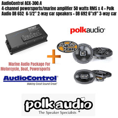 AudioControl ACX-300.4 4-channel powersports/marine amplifier 50 watts RMS x 4 + Polk Audio DB 652  6-1/2" 2-way car speakers + DB 692 6"x9" 3-way car speakers