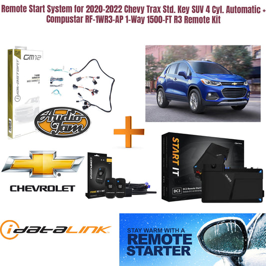 Remote Start System for 2020-2022 Chevy Trax Std. Key SUV 4 Cyl. Automatic + Compustar RF-1WR3-AP 1-Way 1500-FT R3 Remote Kit