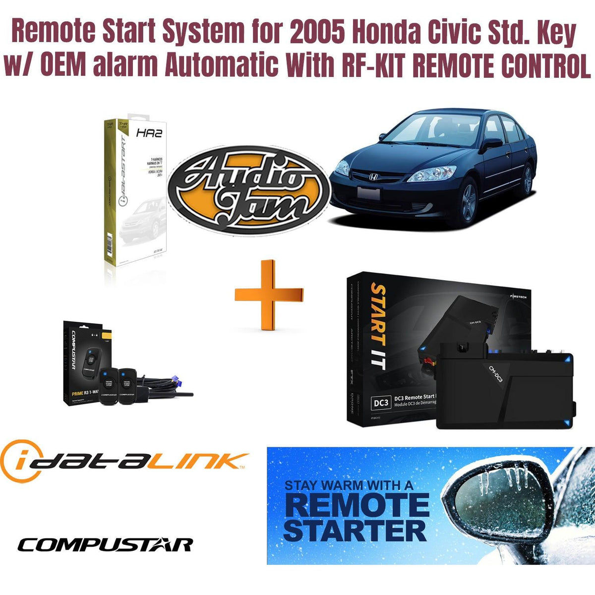 Remote Start System for 2005 Honda Civic Std. Key w/ OEM alarm Automatic With RF-KIT REMOTE