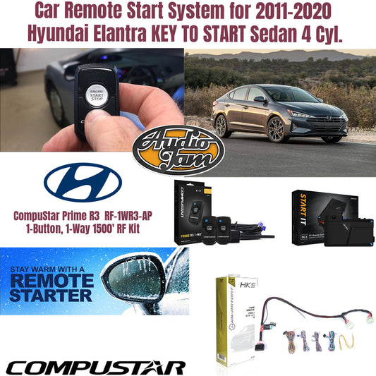 Car Remote Start System for 2011-2020 Hyundai Elantra Std. Key Automatic + RF-1WR3-AP One Button RF Kit (up to 1500' range)