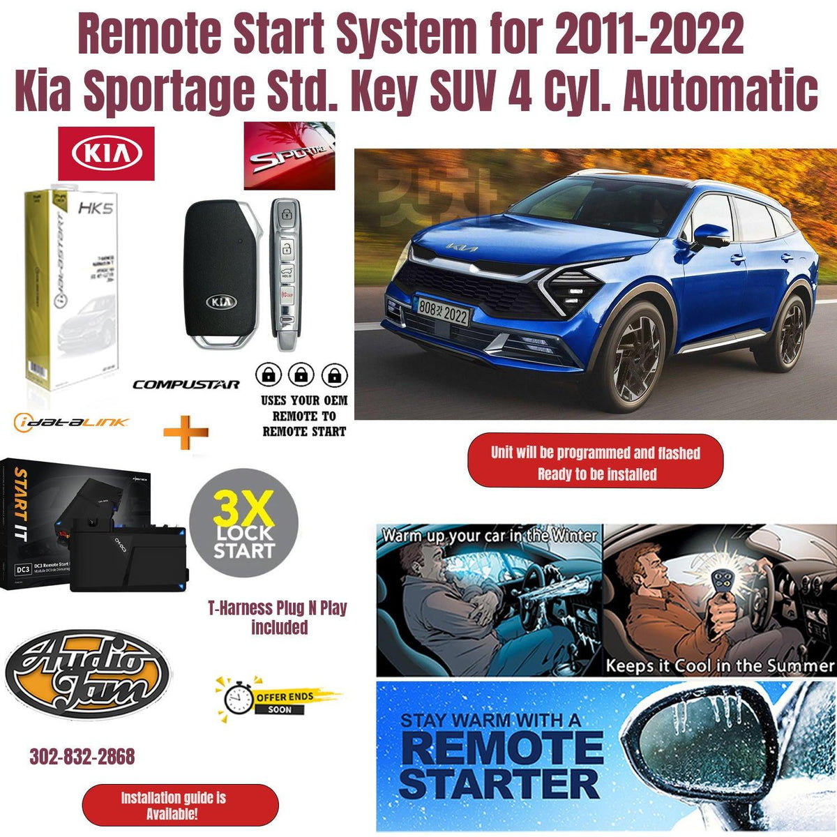 Remote Start System for 2011-2022 Kia Sportage Std. Key SUV 4 Cyl. Automatic