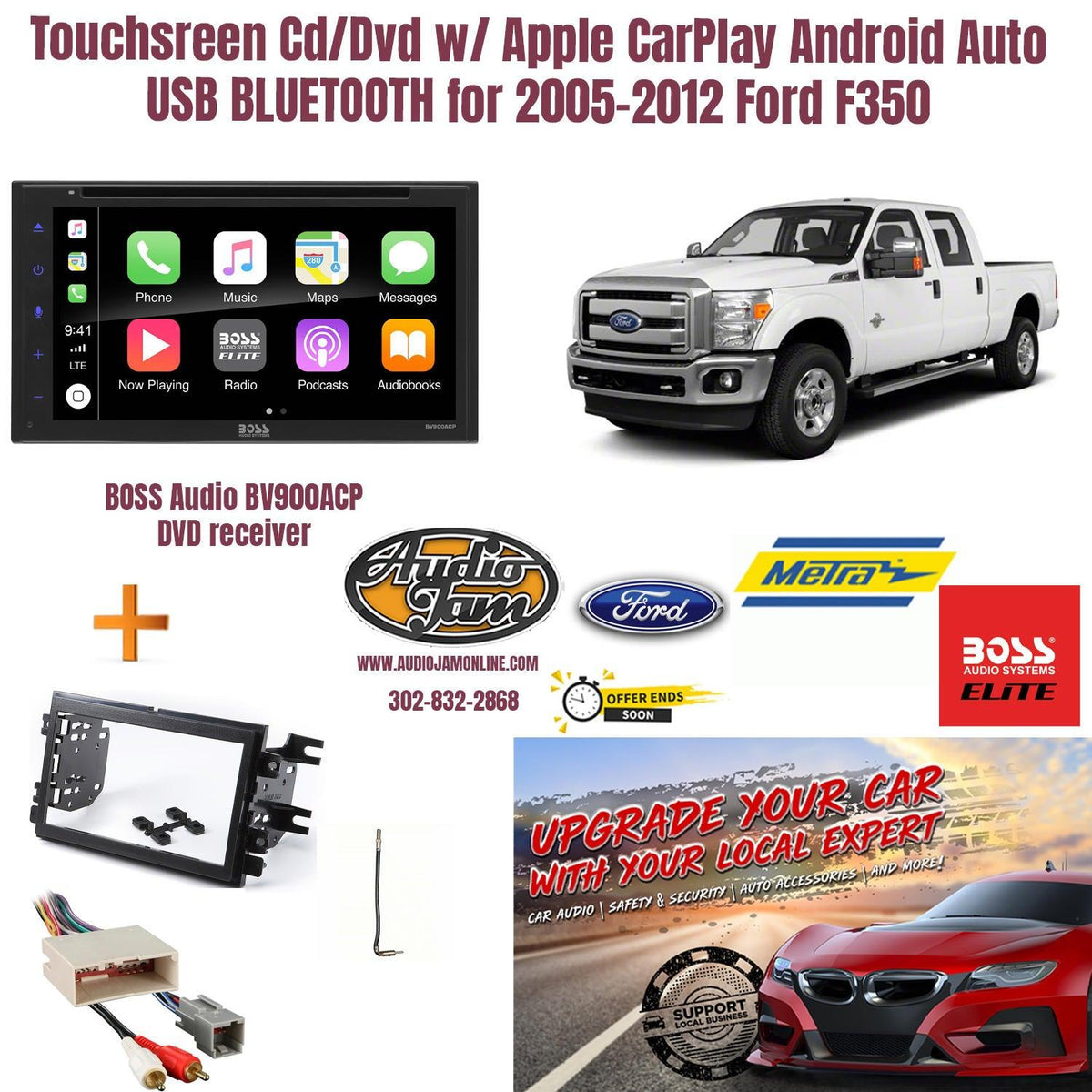 Touchsreen Cd/Dvd w/ CarPlay, Android Auto, USB, BT, for Ford F350 2005-2012