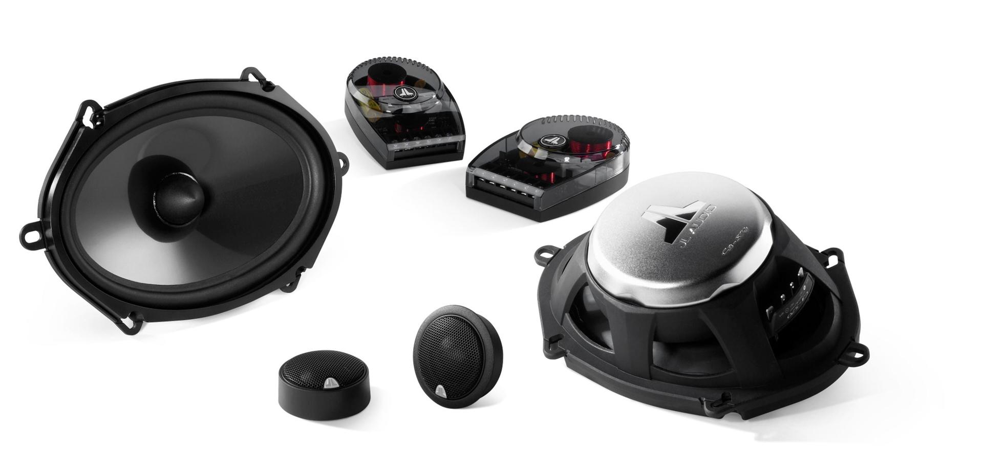 JL Audio C3-570 Convertible System with 5 x 7 / 6 x 8-inch (125 x 180mm) woofer and 1-inch (25mm) silk dome tweeter with neodymium magnet, programmable outboard crossover network.