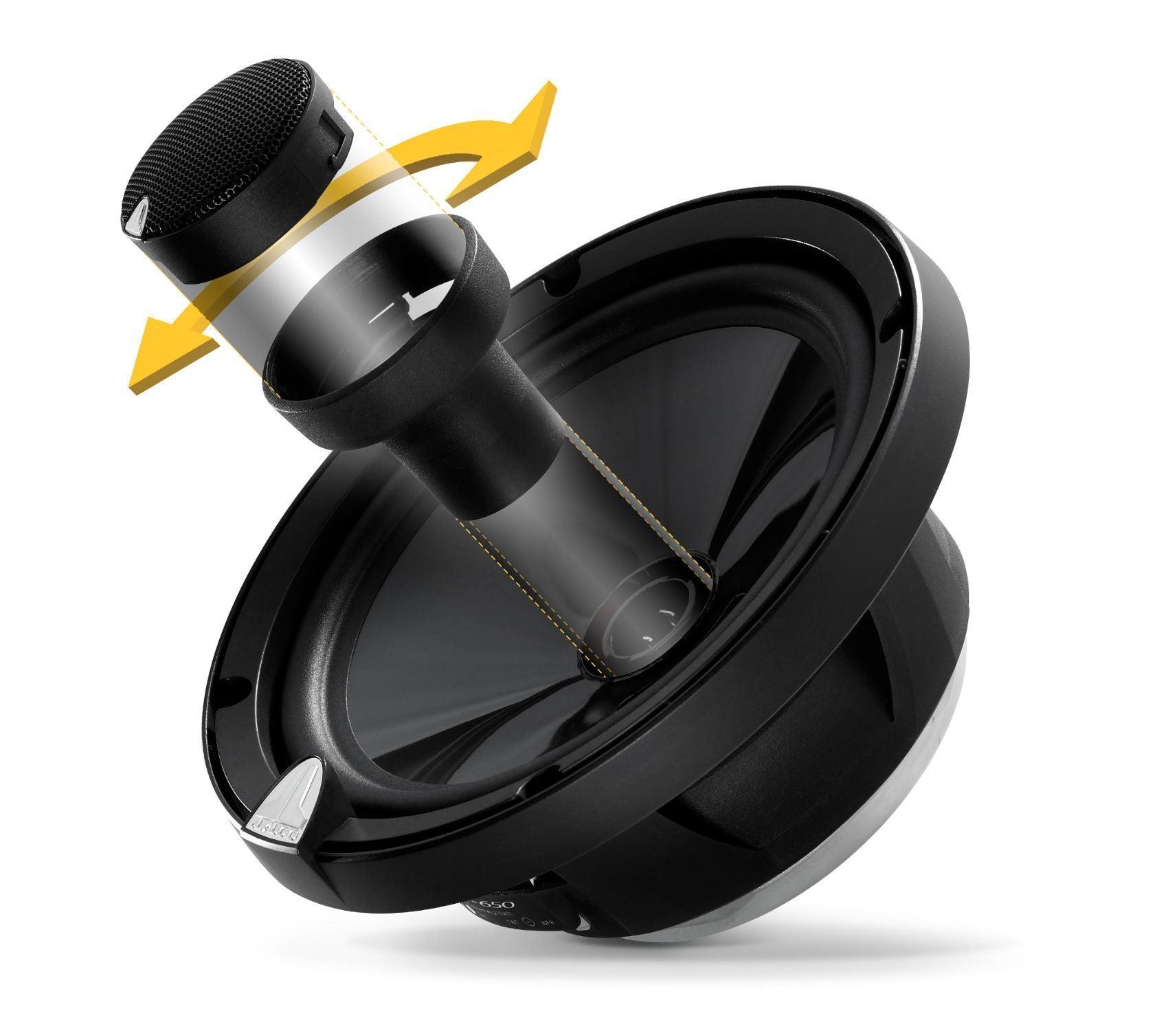 JL Audio C3-650 Convertible System with 6.5-inch (165mm) woofer and 1-inch (25mm) silk dome tweeter with neodymium magnet, programmable outboard crossover network.