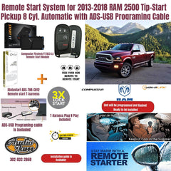 Remote Start System for 2013-2018 RAM 2500 Tip-Start Pickup 8 Cyl. Automatic with ADS-USB Programing Cable