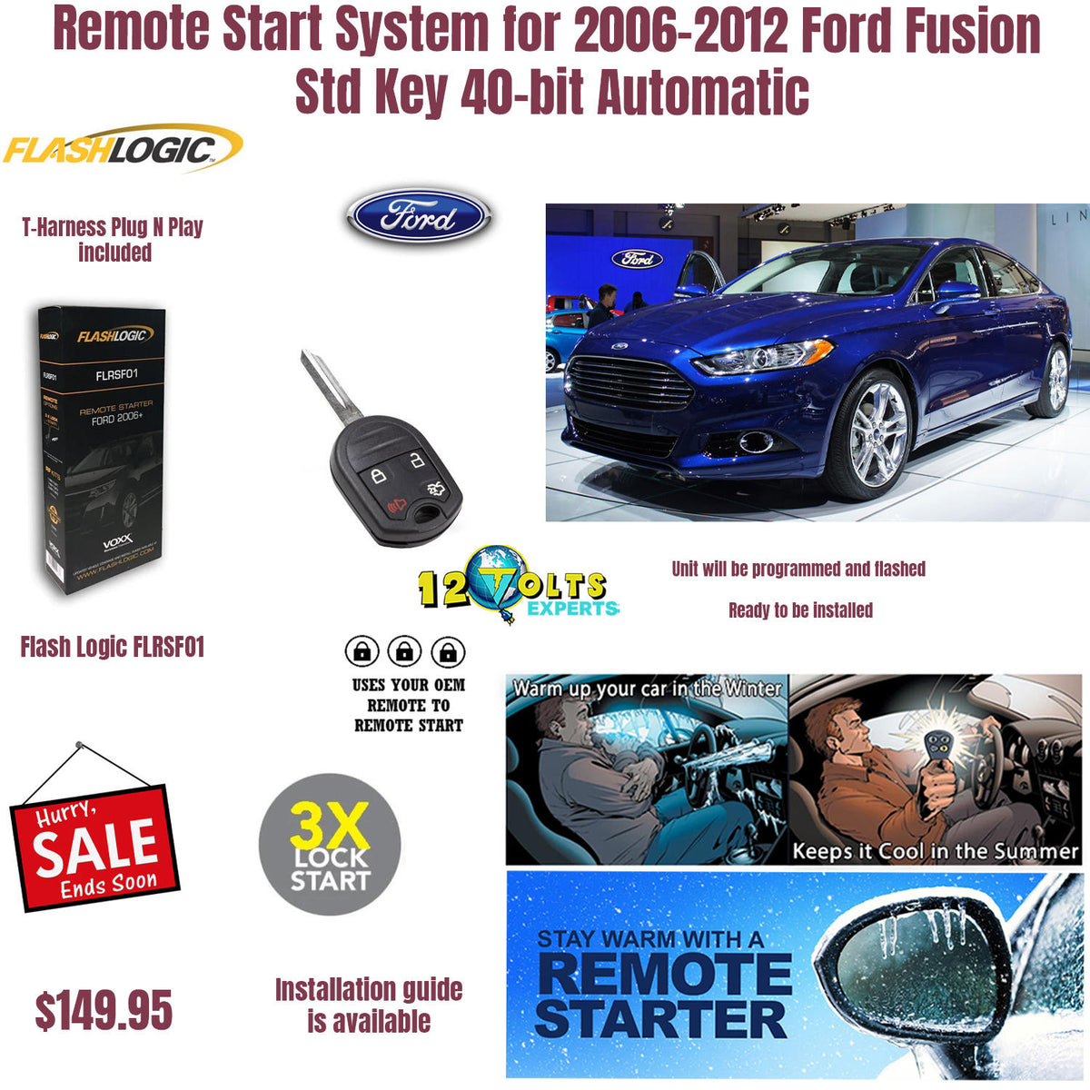Remote Start System for 2006-2012 Ford Fusion Std Key 40-bit Automatic