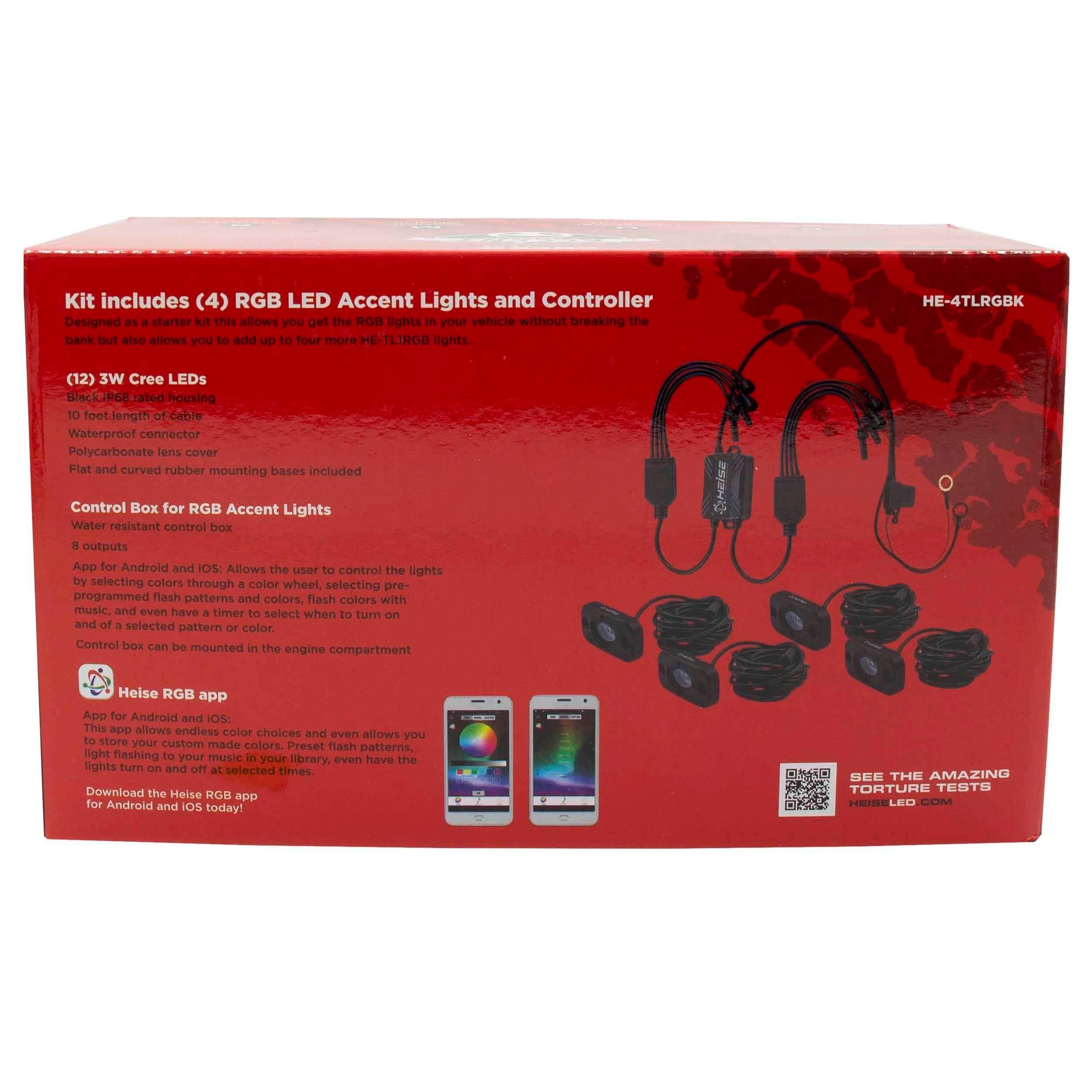 Heise HE-4TLRGBK RGB Accent Light Kit - 4 RGB Pods, 3 LED