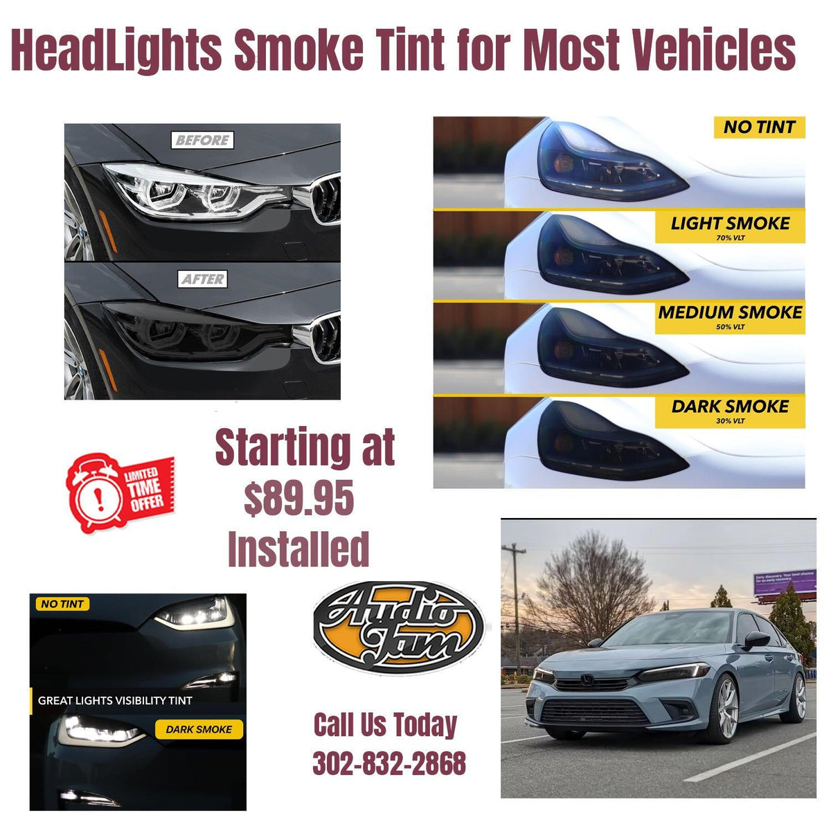 Headlights Smoke Tint for Most Vehicles Starting at $89.95