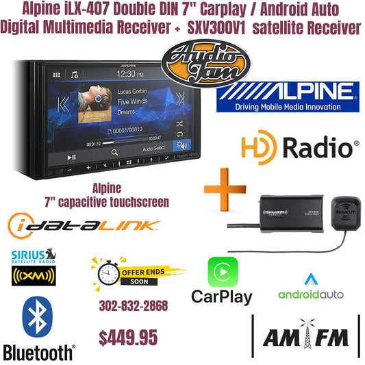 Alpine iLX-407 Double DIN 7" Carplay / Android Auto Digital Receiver +  SXV300V1 satellite Receiver Tuner