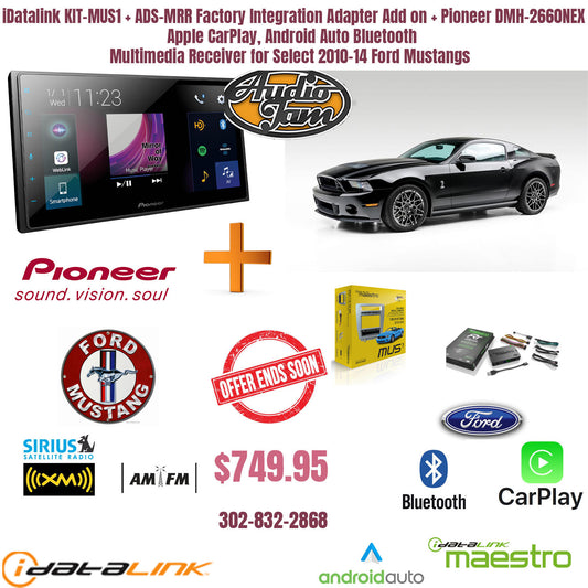 iDatalink KIT-MUS1 + ADS-MRR Factory Integration Adapter Add on + Pioneer DMH-2660NEX Apple CarPlay, Android Auto Bluetooth  Multimedia Receiver for Select 2010-14 Ford Mustangs