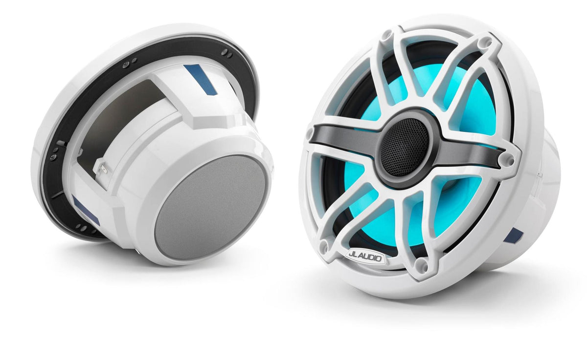 JL Audio M6-770x-S-GwGw-i M6 Series 7.7" marine speakers with LED lights (Gloss White Sport Grille)