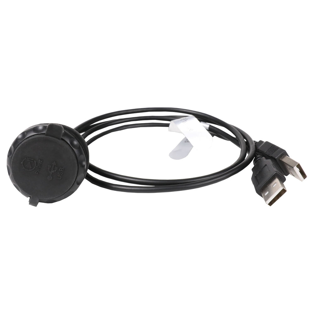 Black USB cable with a round connector on a white background