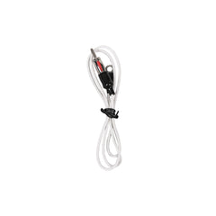 White cable with black connectors on a white background
