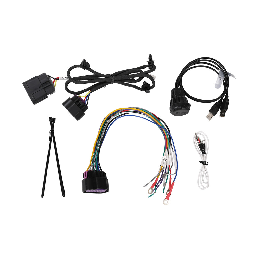 Collection of automotive wiring harnesses and connectors on a white background