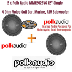 2 x Polk Audio MM1242SVC 12" Single 4 Ohm Voice Coil Car, Marine, ATV Subwoofer