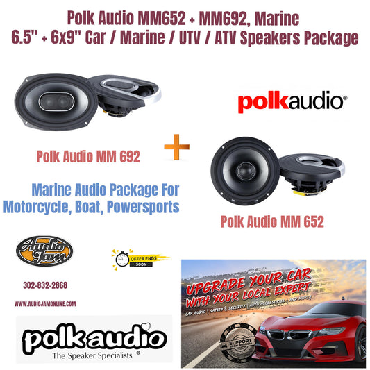 Polk Audio MM652 + MM692, Marine 6.5" + 6x9" Car / Marine / UTV / ATV Speakers Package