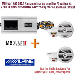 MB Quart NA3-560.4 4-channel marine amplifier 70 watts x 4 +  2 Pair Of Alpine SPS-M601W 6-1/2" 2-way marine speakers (White)