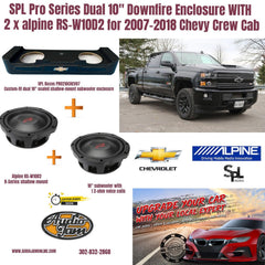 SPL Pro Series Dual 10" Downfire Enclosure WITH  2 x alpine RS-W10D2 for 2007-2018 Chevy Crew Cab