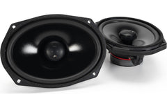Pair of black car speakers on a white background
