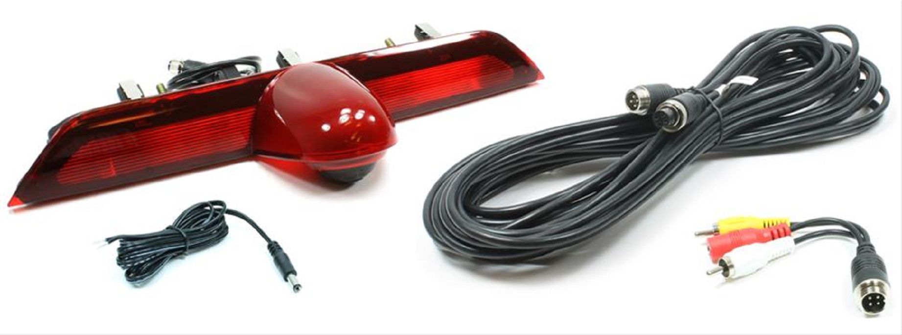 Car tail light assembly with wiring harness on a white background