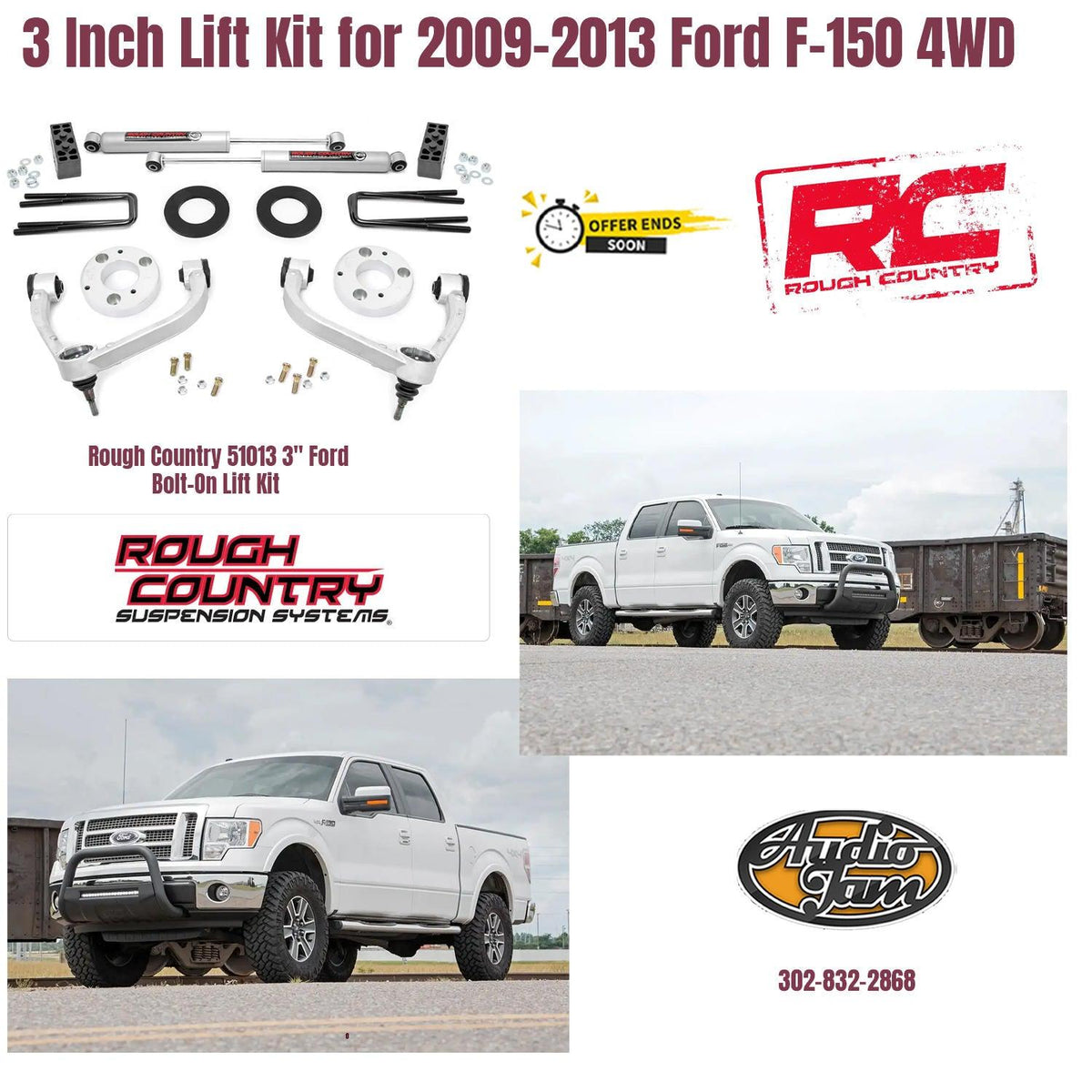 Rough Country 51013 3 Inch Bolt-On Lift Kit for 2009-2013 Ford F-150 4WD