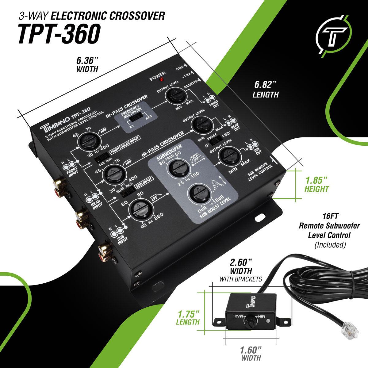 Timpano Audio TPT-360 3 Way Electronic Crossover 6 Channels with Subwoofer Equalizer and Boost Level Control