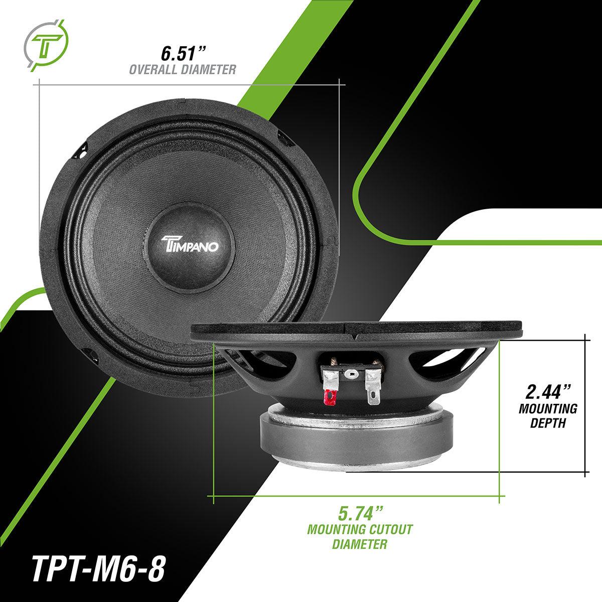 Timpano Audio TPT-M6-8 Midrange 6.5" Shallow Car Speaker 400 Watts Max Peak Power ( PAIR ) 8 Ohm OEM Replacement