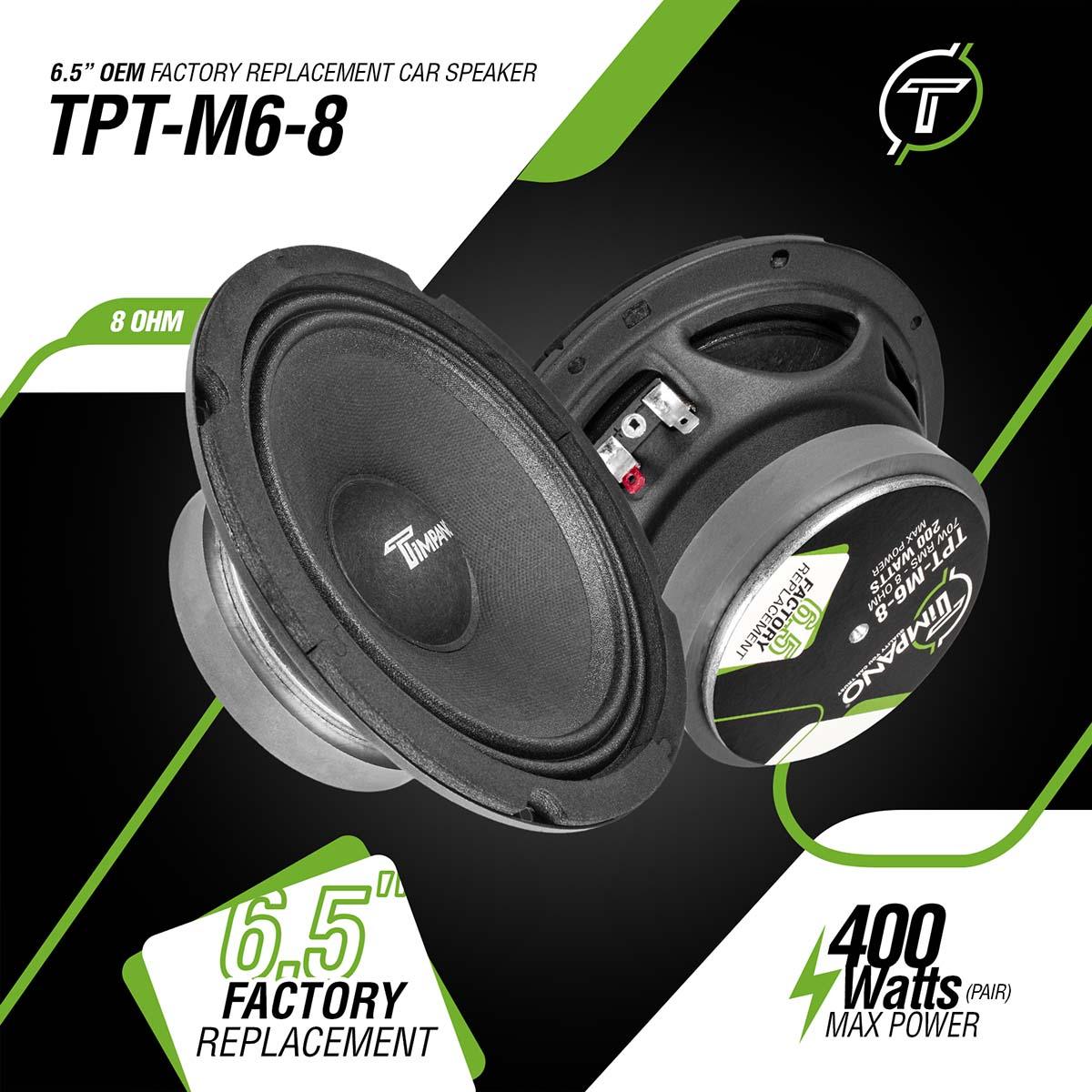 Timpano Audio TPT-M6-8 Midrange 6.5" Shallow Car Speaker 400 Watts Max Peak Power ( PAIR ) 8 Ohm OEM Replacement